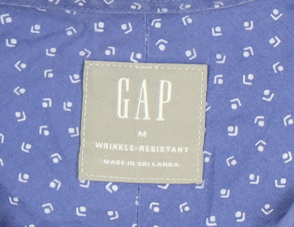 GAP Men's Blue Geometric Long Sleeve Cotton Button-Up Shirt M