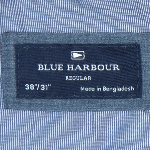 Marks and Spencer Blue Harbour Mens Blue Chino Trousers 38W 31L Regular Fit