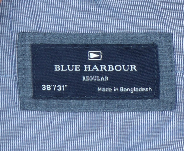 Marks and Spencer Blue Harbour Mens Blue Chino Trousers 38W 31L Regular Fit
