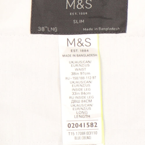 Marks & Spencer Men's Blue Slim Fit Dress Trousers 38L Straight Leg