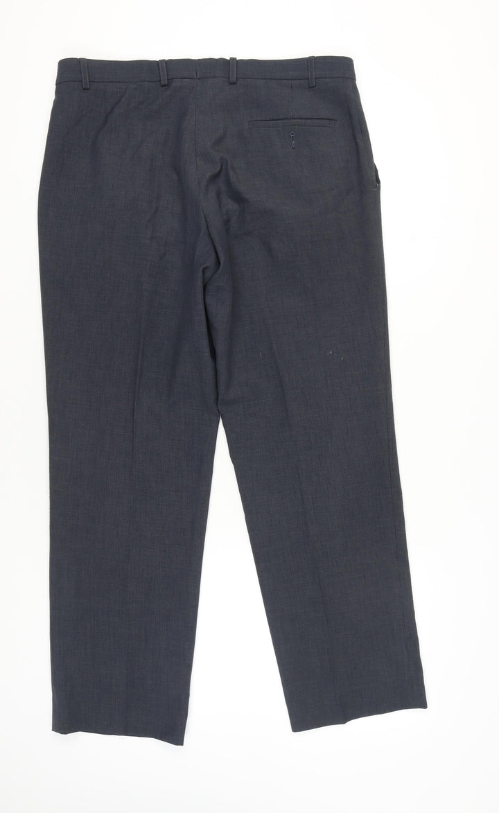 Marks & Spencer Men's Grey 32W 31L Regular Fit Dress Trousers Wool Blend