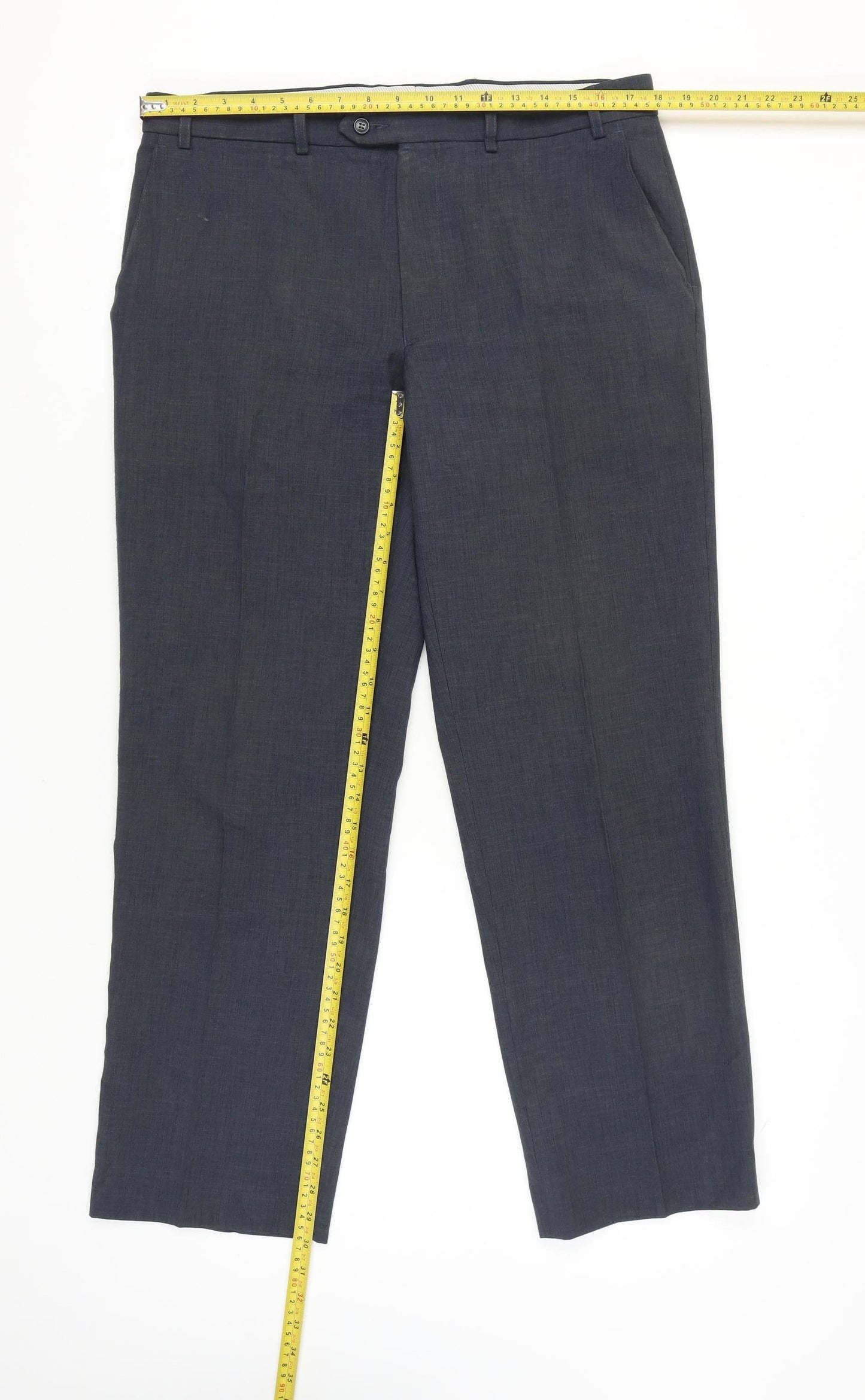 Marks & Spencer Men's Grey 32W 31L Regular Fit Dress Trousers Wool Blend
