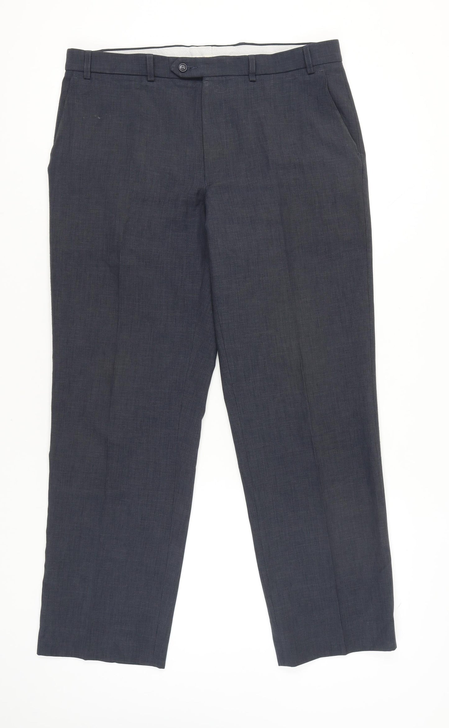 Marks & Spencer Men's Grey 32W 31L Regular Fit Dress Trousers Wool Blend