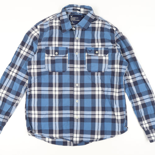American Eagle Outfitters Men's Blue Check Long Sleeve Shirt L