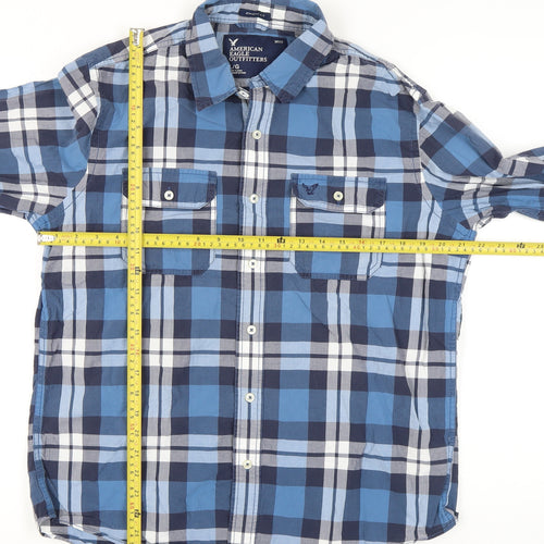 American Eagle Outfitters Men's Blue Check Long Sleeve Shirt L