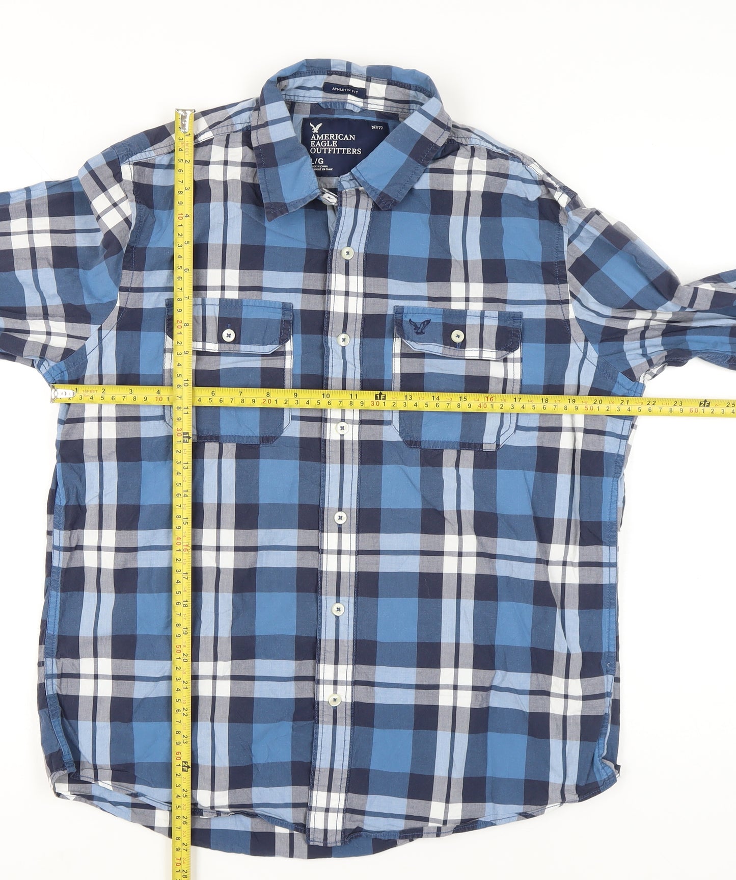American Eagle Outfitters Men's Blue Check Long Sleeve Shirt L