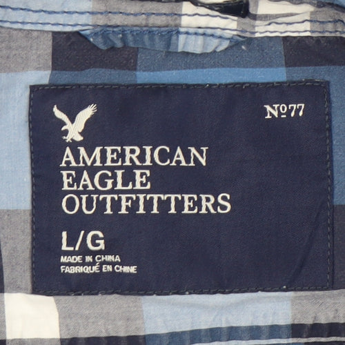 American Eagle Outfitters Men's Blue Check Long Sleeve Shirt L
