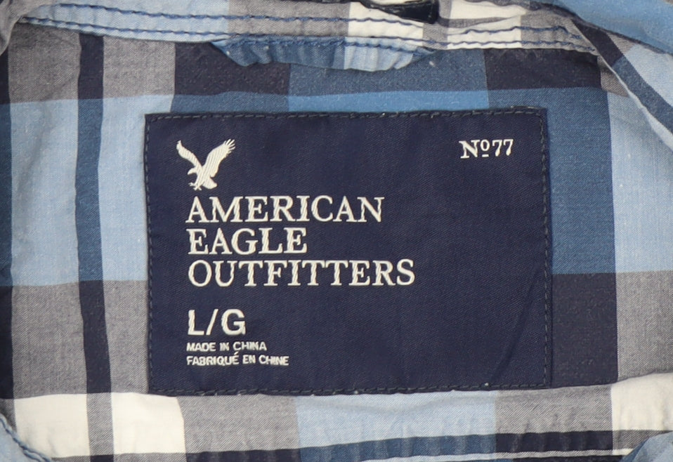 American Eagle Outfitters Men's Blue Check Long Sleeve Shirt L