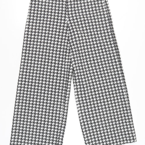 Marks and Spencer Women's Black Houndstooth Wide-Leg Trousers Size 8