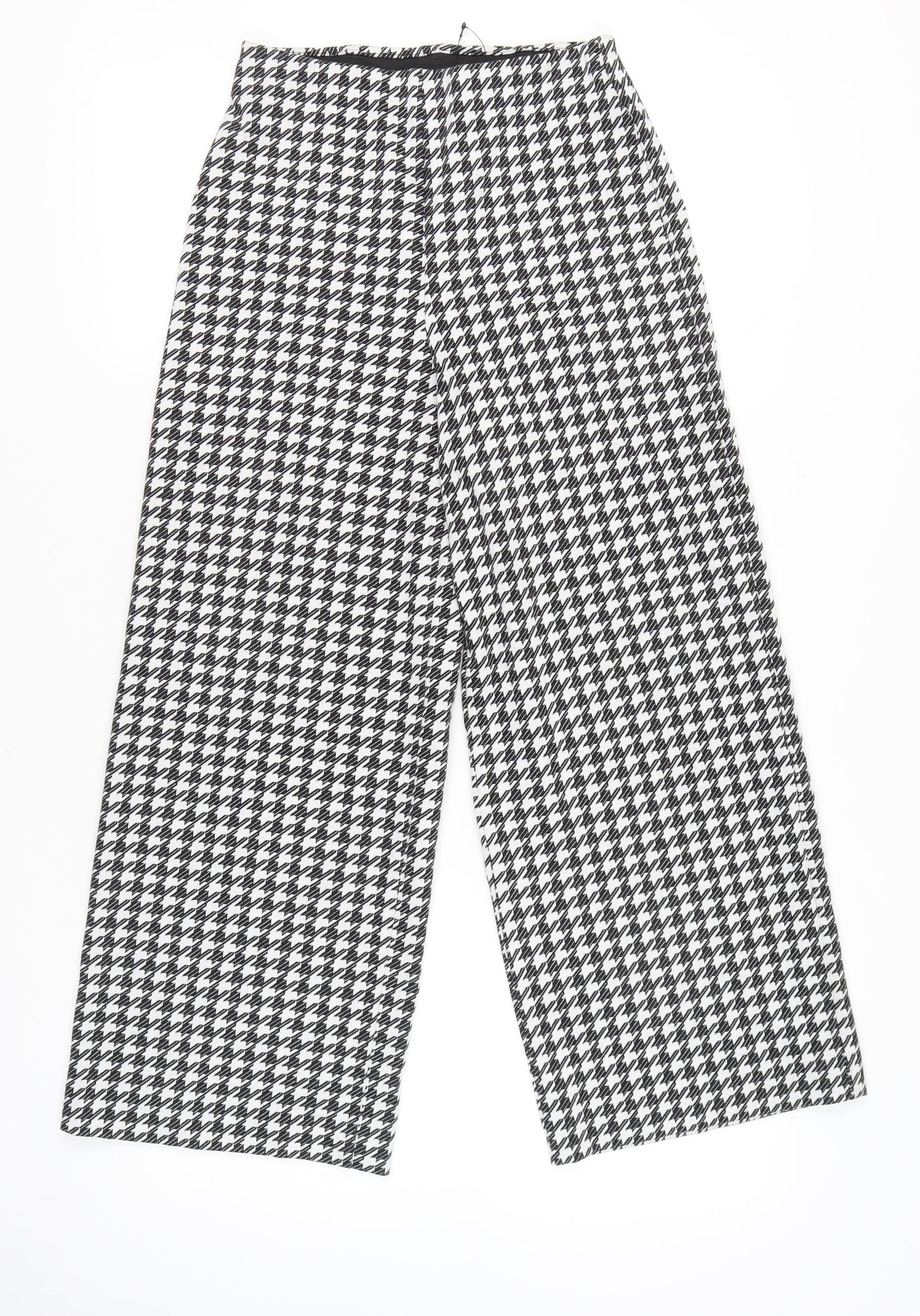 Marks and Spencer Women's Black Houndstooth Wide-Leg Trousers Size 8
