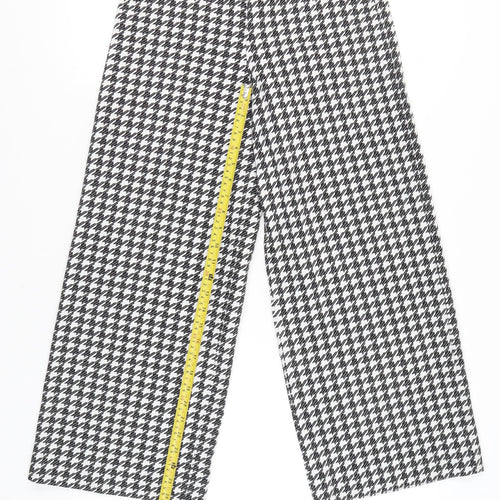 Marks and Spencer Women's Black Houndstooth Wide-Leg Trousers Size 8