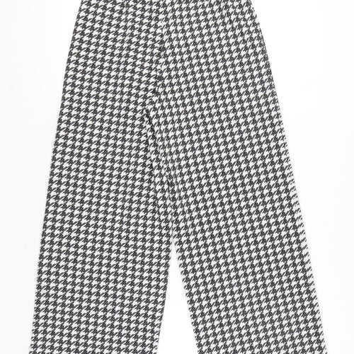 Marks and Spencer Women's Black Houndstooth Wide-Leg Trousers Size 8