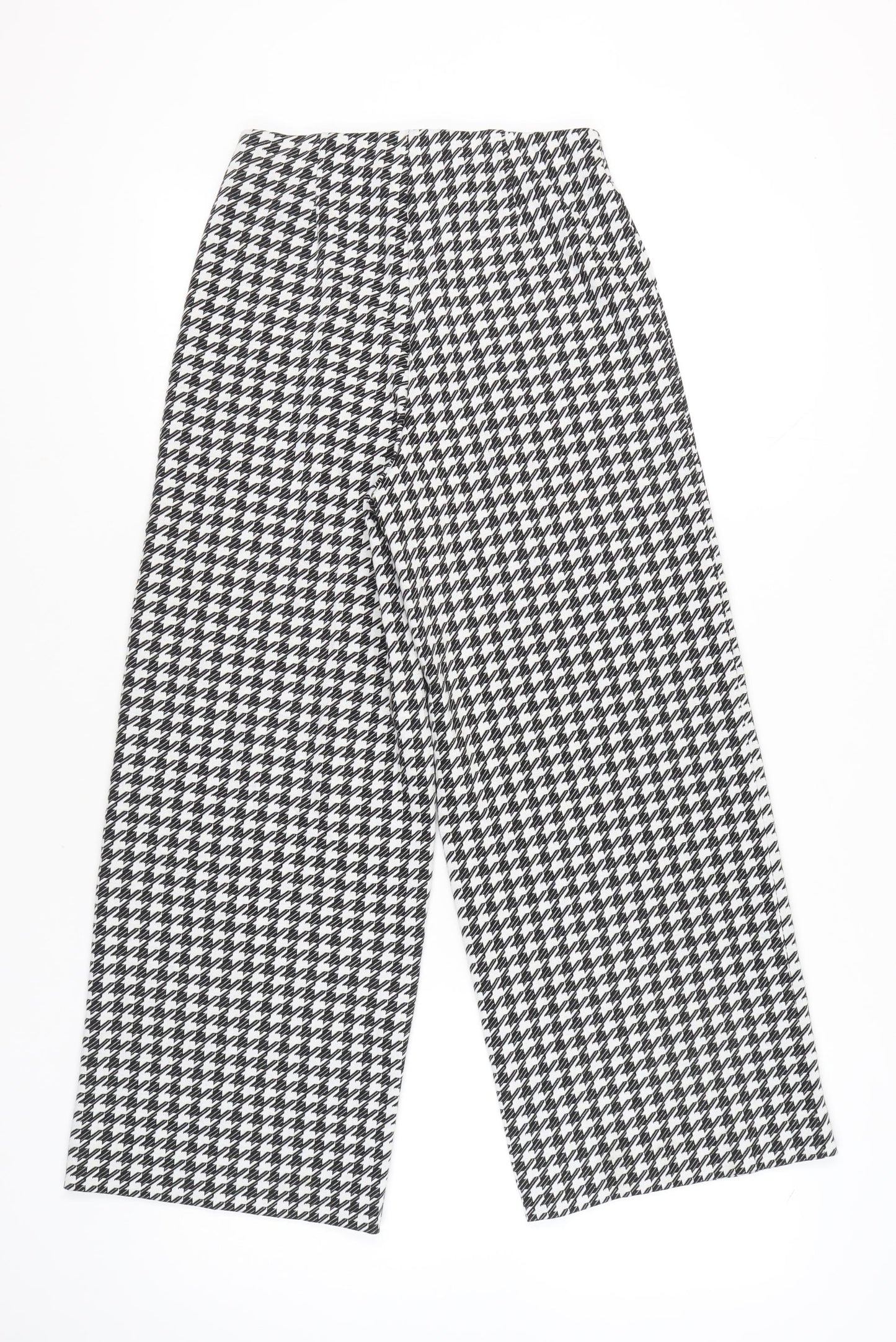 Marks and Spencer Women's Black Houndstooth Wide-Leg Trousers Size 8