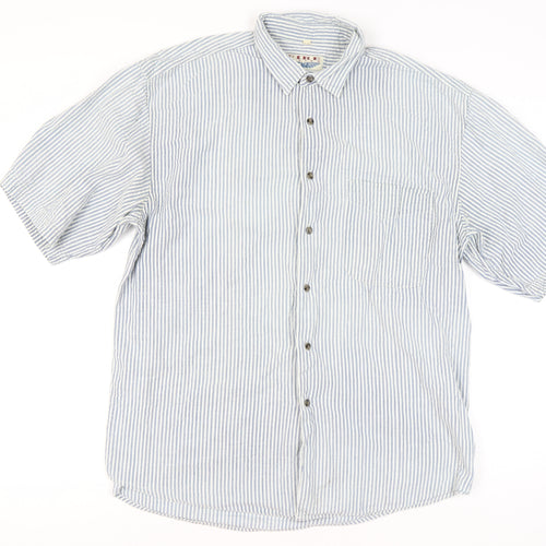 Fire Island Men’s Blue Striped Cotton Short Sleeve Button-Up Shirt XL