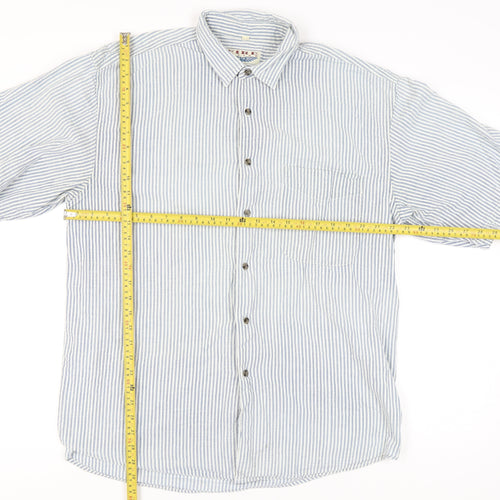 Fire Island Men’s Blue Striped Cotton Short Sleeve Button-Up Shirt XL