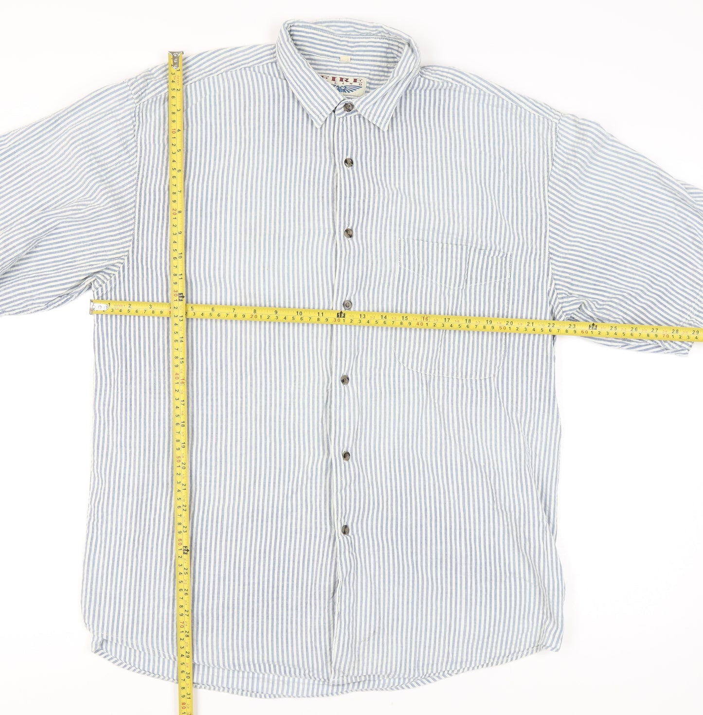 Fire Island Men’s Blue Striped Cotton Short Sleeve Button-Up Shirt XL