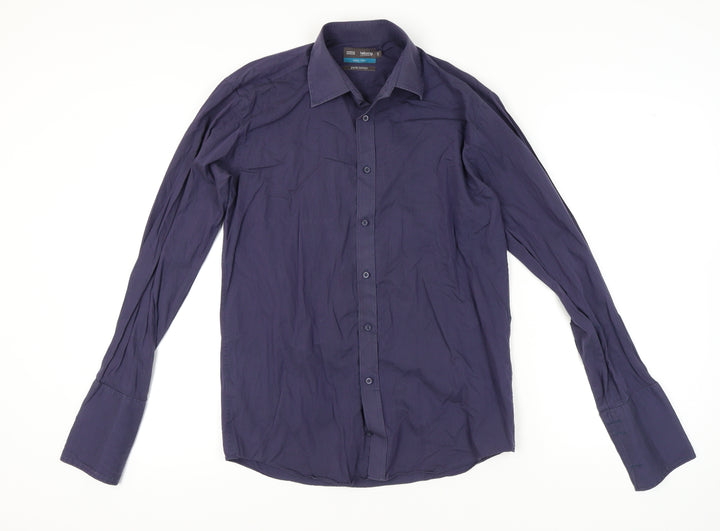Marks and Spencer Men's Blue Striped Cotton Dress Shirt 38 Long Sleeve