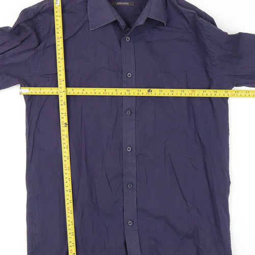 Marks and Spencer Men's Blue Striped Cotton Dress Shirt 38 Long Sleeve