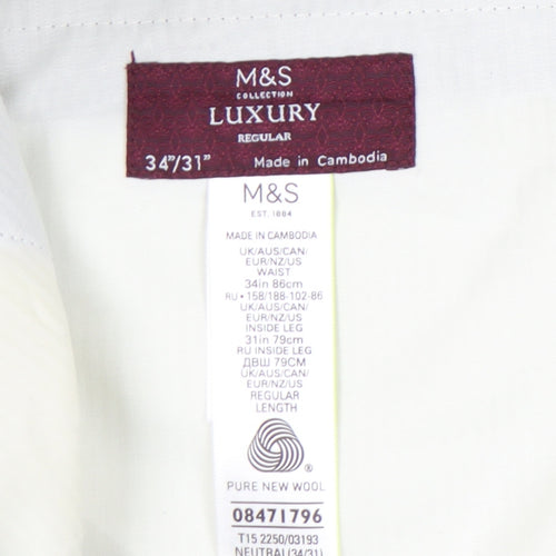 Marks and Spencer Men’s Grey Wool Regular Dress Pants 34W 31L