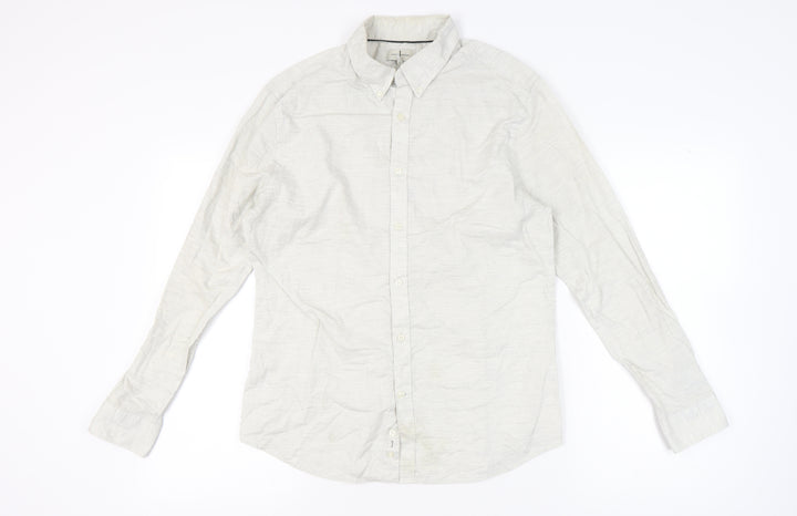 Jasper Conran Men’s Ivory Long Sleeve Button-Up Shirt L Regular