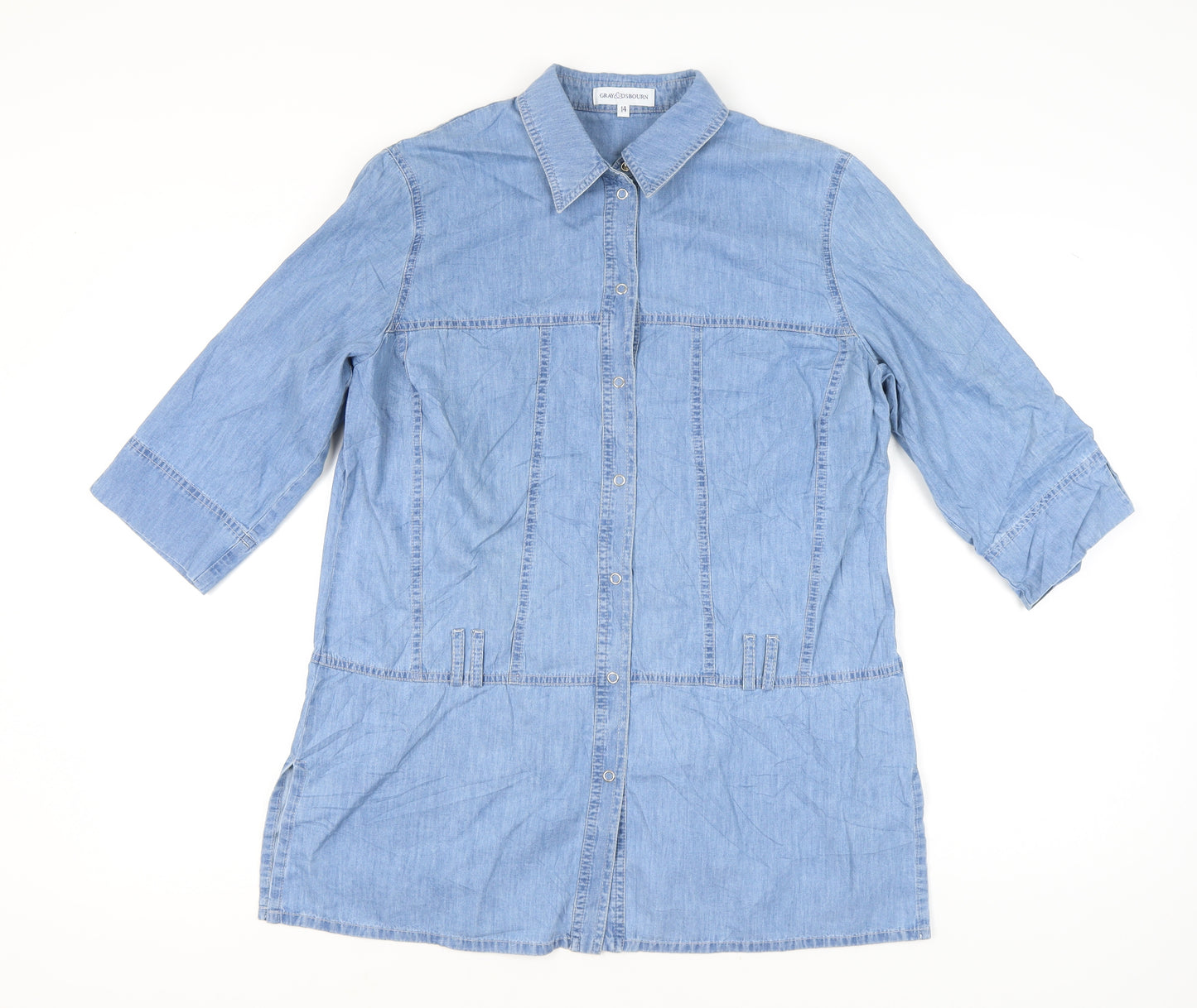 Gray & Osbourn Women's Blue Denim Tunic Shirt Size 14 3/4 Sleeve