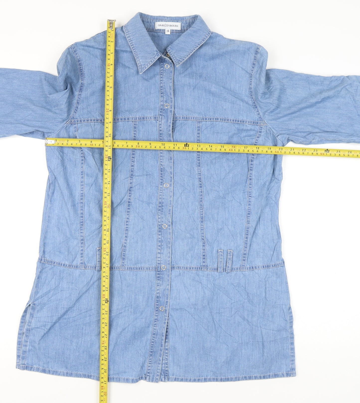 Gray & Osbourn Women's Blue Denim Tunic Shirt Size 14 3/4 Sleeve
