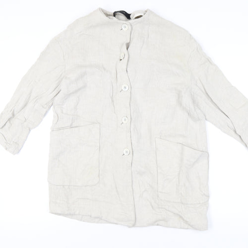 Zara Basic Women's Beige Linen Mid-Length Overcoat Size 8