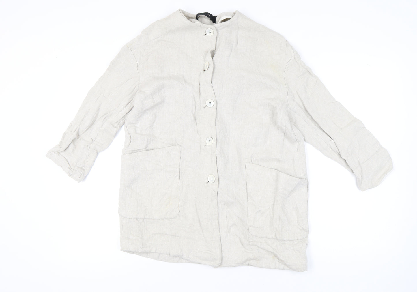 Zara Basic Women's Beige Linen Mid-Length Overcoat Size 8