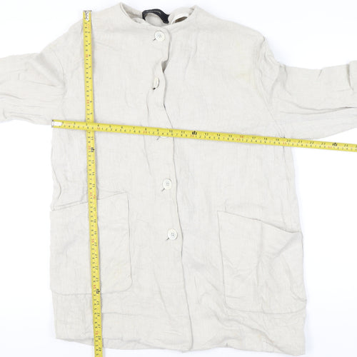Zara Basic Women's Beige Linen Mid-Length Overcoat Size 8