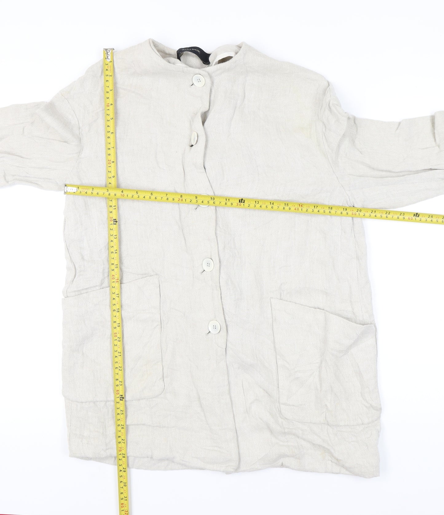 Zara Basic Women's Beige Linen Mid-Length Overcoat Size 8
