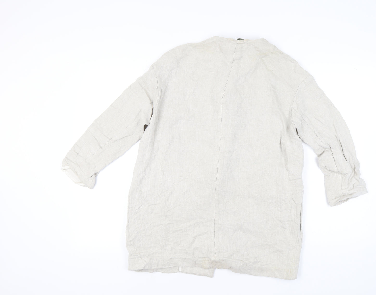 Zara Basic Women's Beige Linen Mid-Length Overcoat Size 8