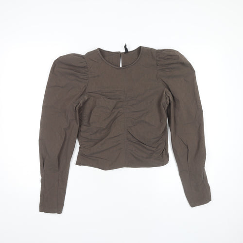 Pieces Women’s Brown Puff Sleeve Ruched Blouse XS