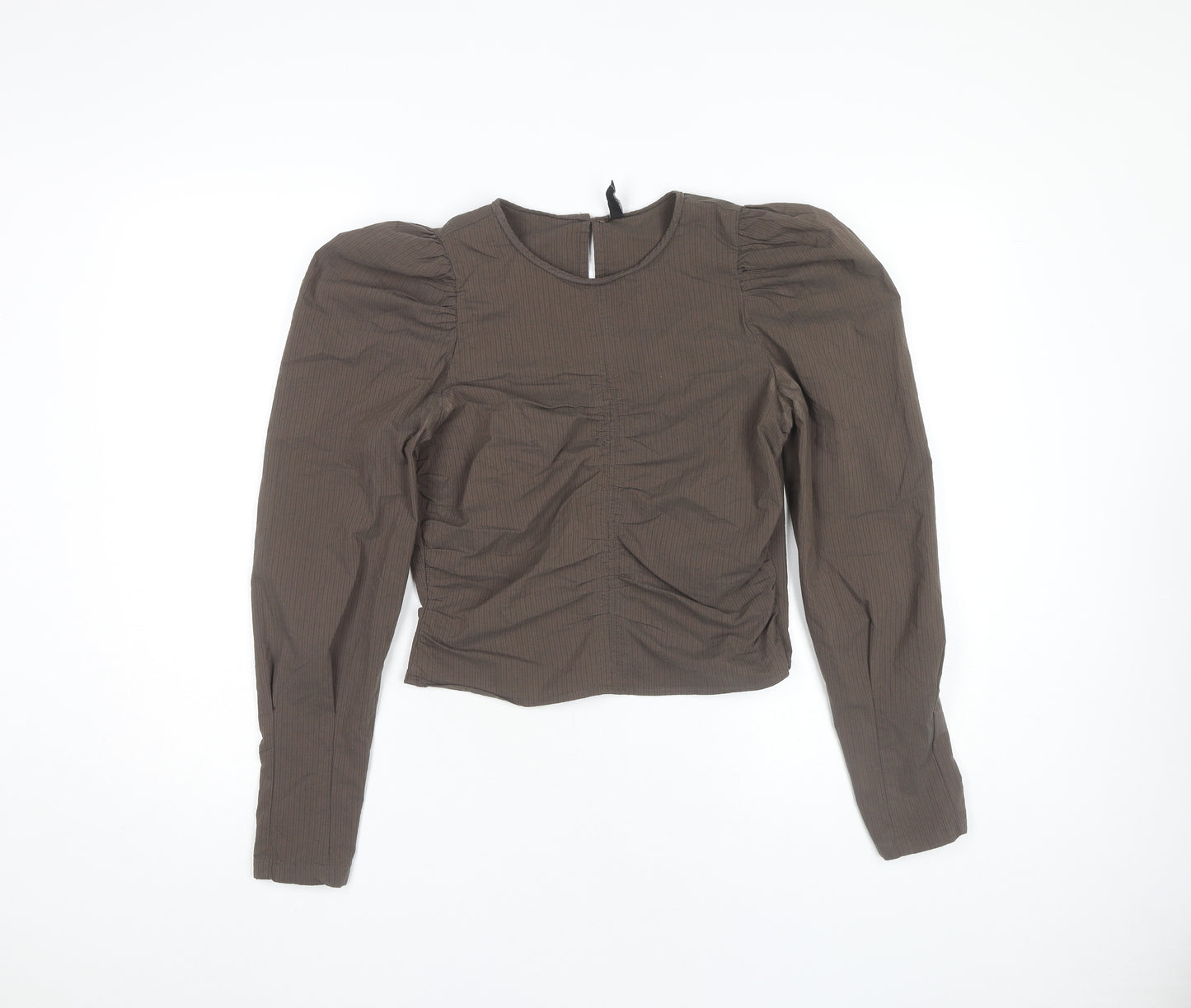 Pieces Women’s Brown Puff Sleeve Ruched Blouse XS
