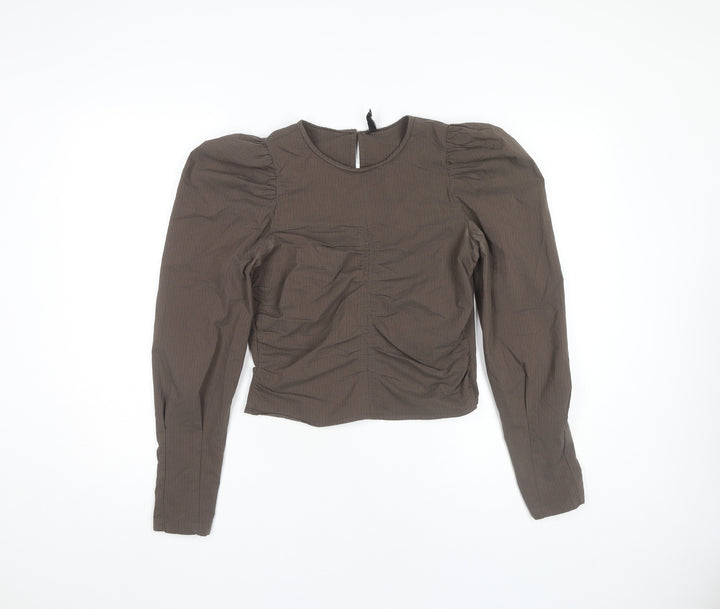 Pieces Women’s Brown Puff Sleeve Ruched Blouse XS