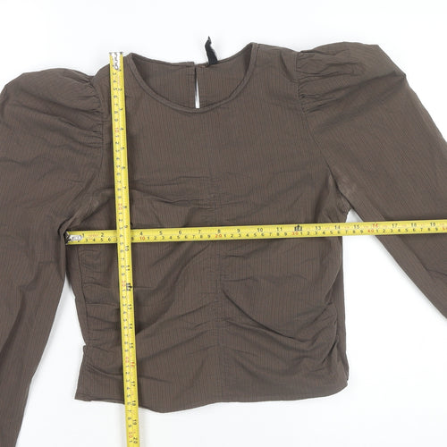 Pieces Women’s Brown Puff Sleeve Ruched Blouse XS