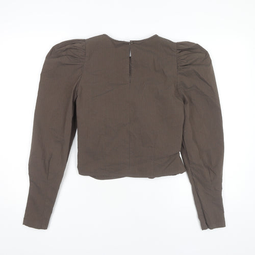 Pieces Women’s Brown Puff Sleeve Ruched Blouse XS
