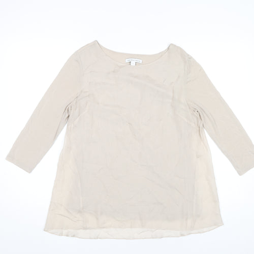 Fenn Wright Manson Women Beige Silk Chiffon Blouse S Boat Neck 3/4 Sleeve
