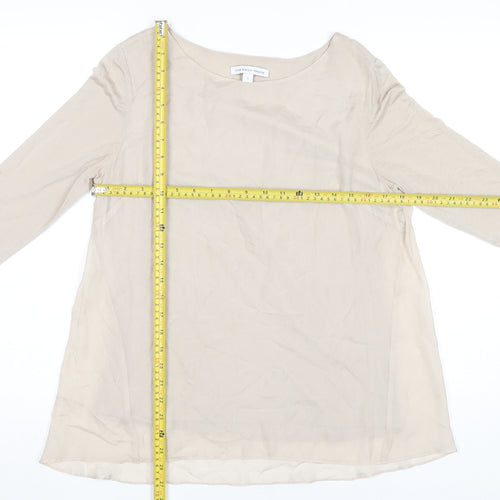 Fenn Wright Manson Women Beige Silk Chiffon Blouse S Boat Neck 3/4 Sleeve