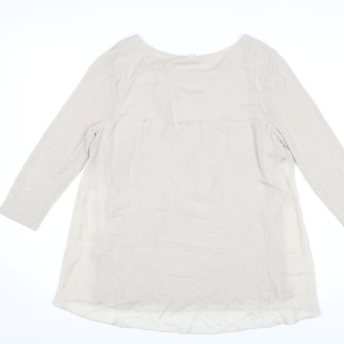 Fenn Wright Manson Women Beige Silk Chiffon Blouse S Boat Neck 3/4 Sleeve