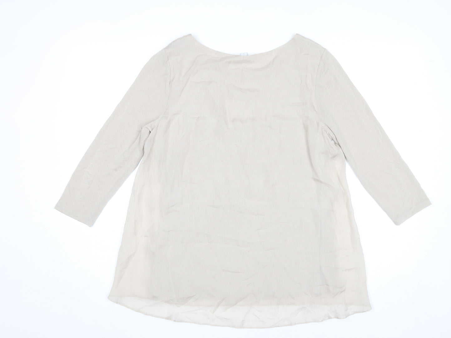 Fenn Wright Manson Women Beige Silk Chiffon Blouse S Boat Neck 3/4 Sleeve