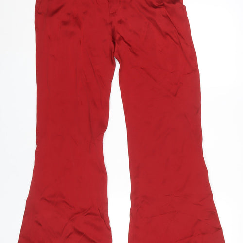 Zara Women Red Flared Trousers Size 12 Acetate Viscose Formal