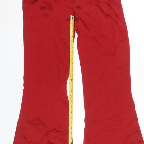 Zara Women Red Flared Trousers Size 12 Acetate Viscose Formal