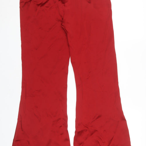 Zara Women Red Flared Trousers Size 12 Acetate Viscose Formal