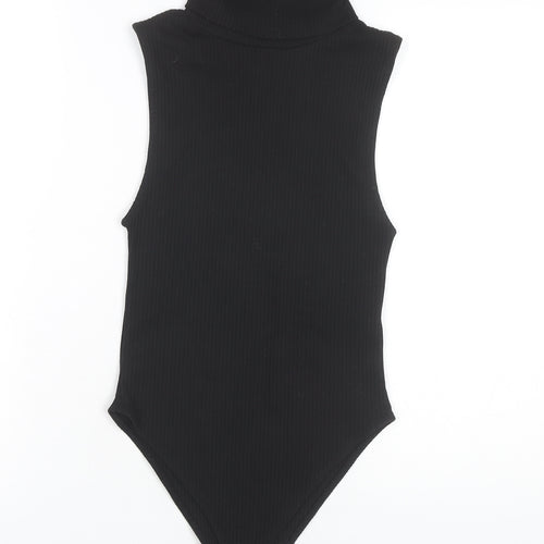 Zara Women Black Ribbed Roll Neck Sleeveless Bodysuit UK 8 Slim Fit Autumn/Winter