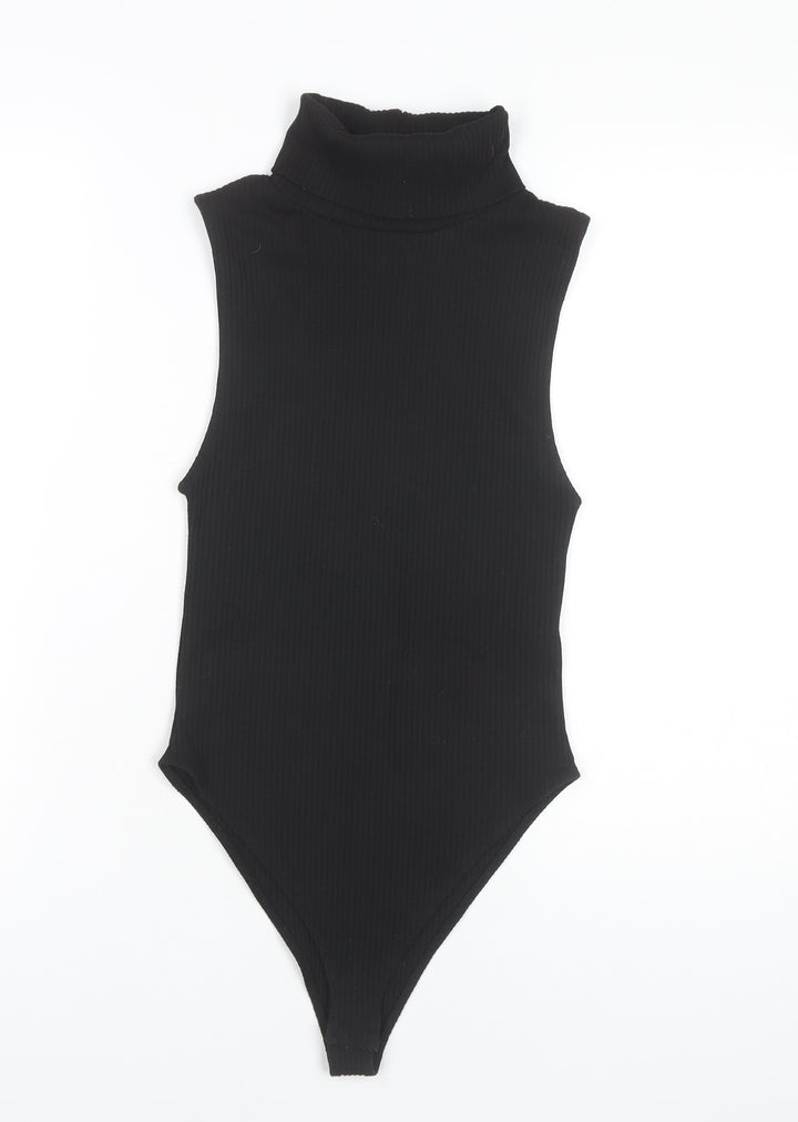 Zara Women Black Ribbed Roll Neck Sleeveless Bodysuit UK 8 Slim Fit Autumn/Winter