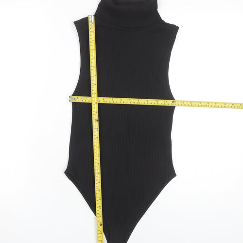 Zara Women Black Ribbed Roll Neck Sleeveless Bodysuit UK 8 Slim Fit Autumn/Winter