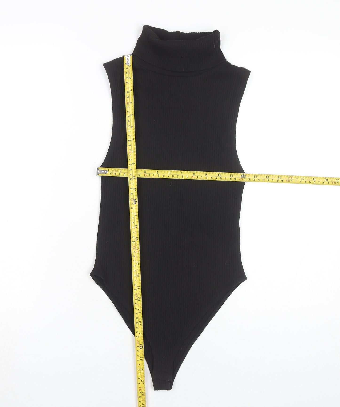 Zara Women Black Ribbed Roll Neck Sleeveless Bodysuit UK 8 Slim Fit Autumn/Winter