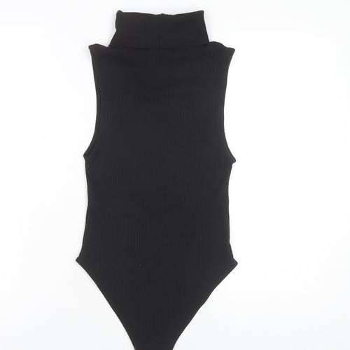 Zara Women Black Ribbed Roll Neck Sleeveless Bodysuit UK 8 Slim Fit Autumn/Winter