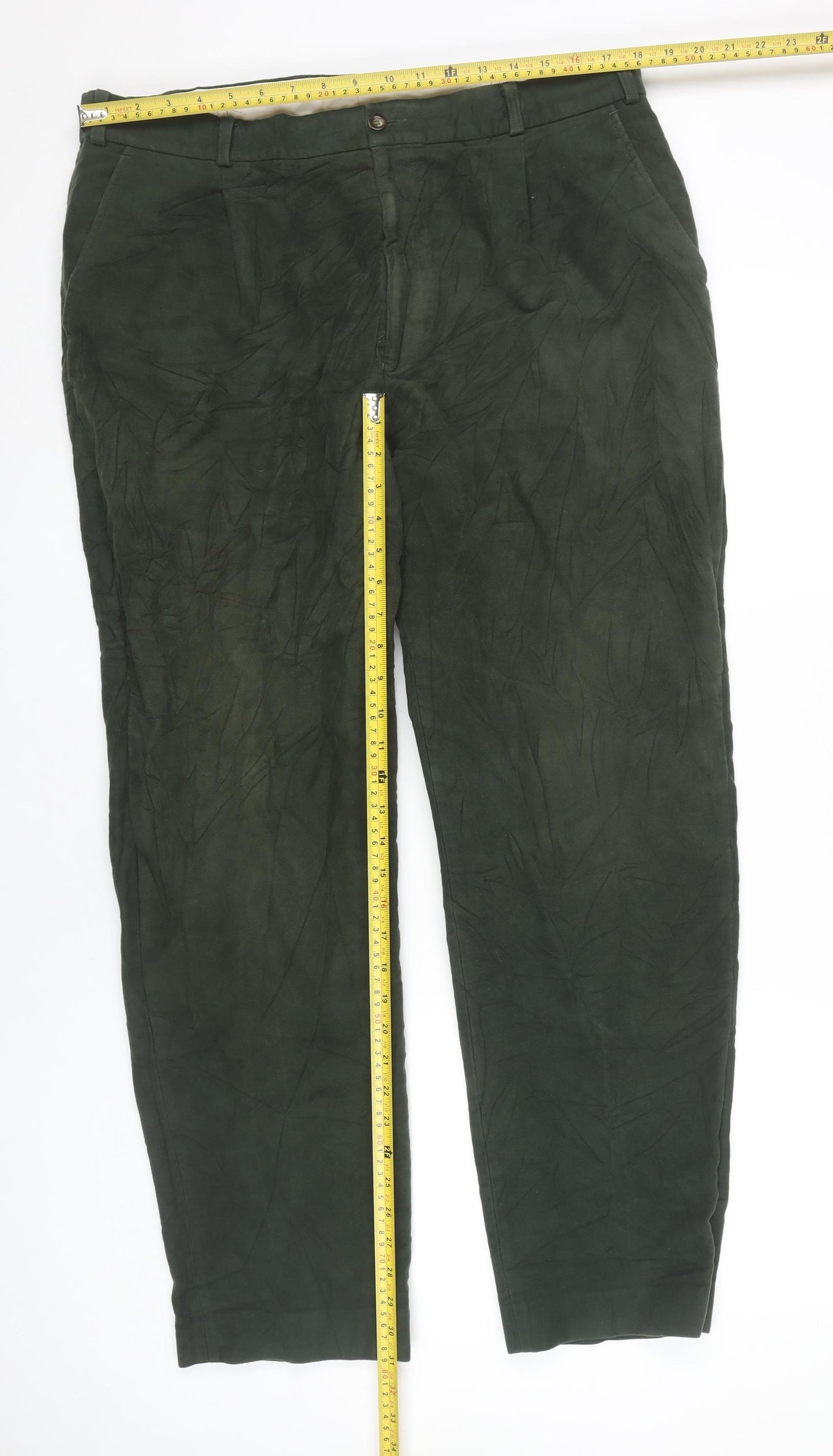 Conqueror Men’s Green Chino Trousers 38R Regular Fit Cotton Straight Leg