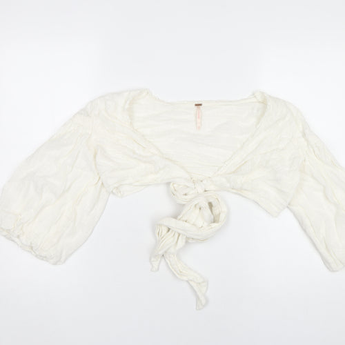 Free People Women’s White Cotton Wrap Blouse M Puff Sleeve Summer